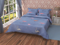 Летнее стеганое покрывало-одеяло голубое Фламинго