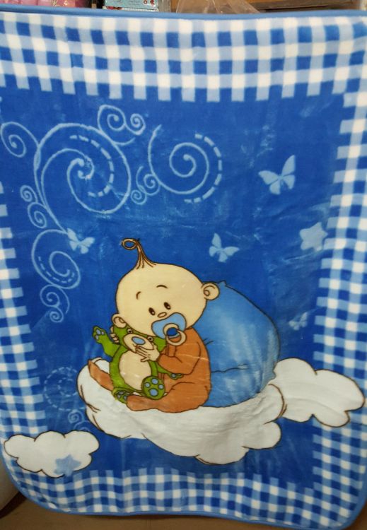 Детский плед-одеяло GOLDEN голубое с рисунком 