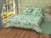 Летнее стеганое покрывало-одеяло зеленое Фламинго