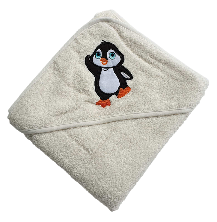 Полотенце с капюшоном для купания пингвин кремовый