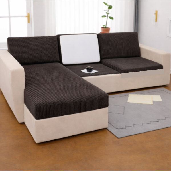 Чехол для сидений и спинок дивана мебельный велюр Lotus 20 Серо - коричневый1