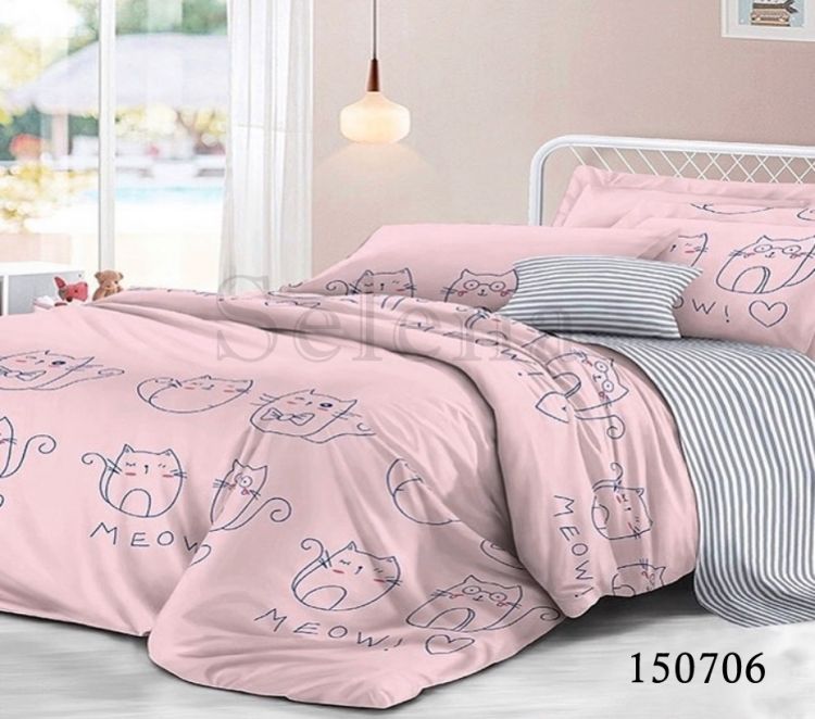 Розовое постельное белье Мяу pink с котами