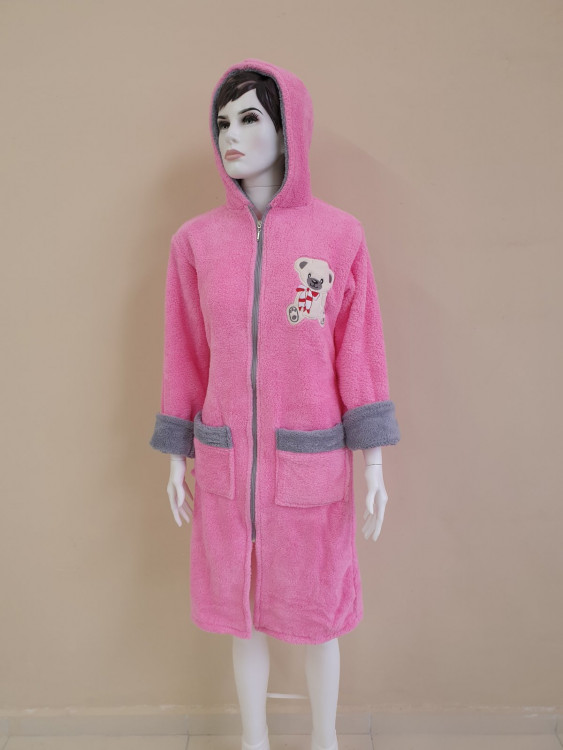 Женский розовый халат Welsoft на молнии c Мишуткой