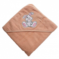 Полотенце с капюшоном для купания зайка персиковое