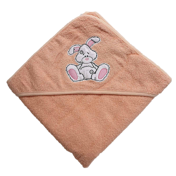 Полотенце с капюшоном для купания зайка персиковое
